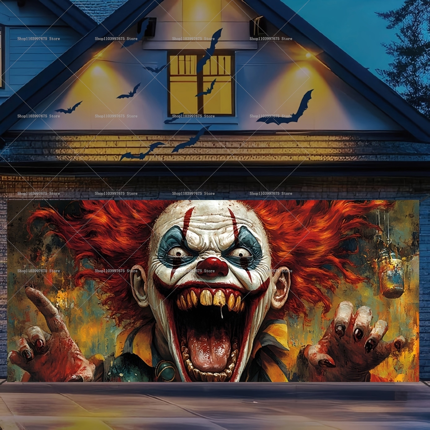 Photography Architecture - 2D Halloween Horrible Clown Garage Door
