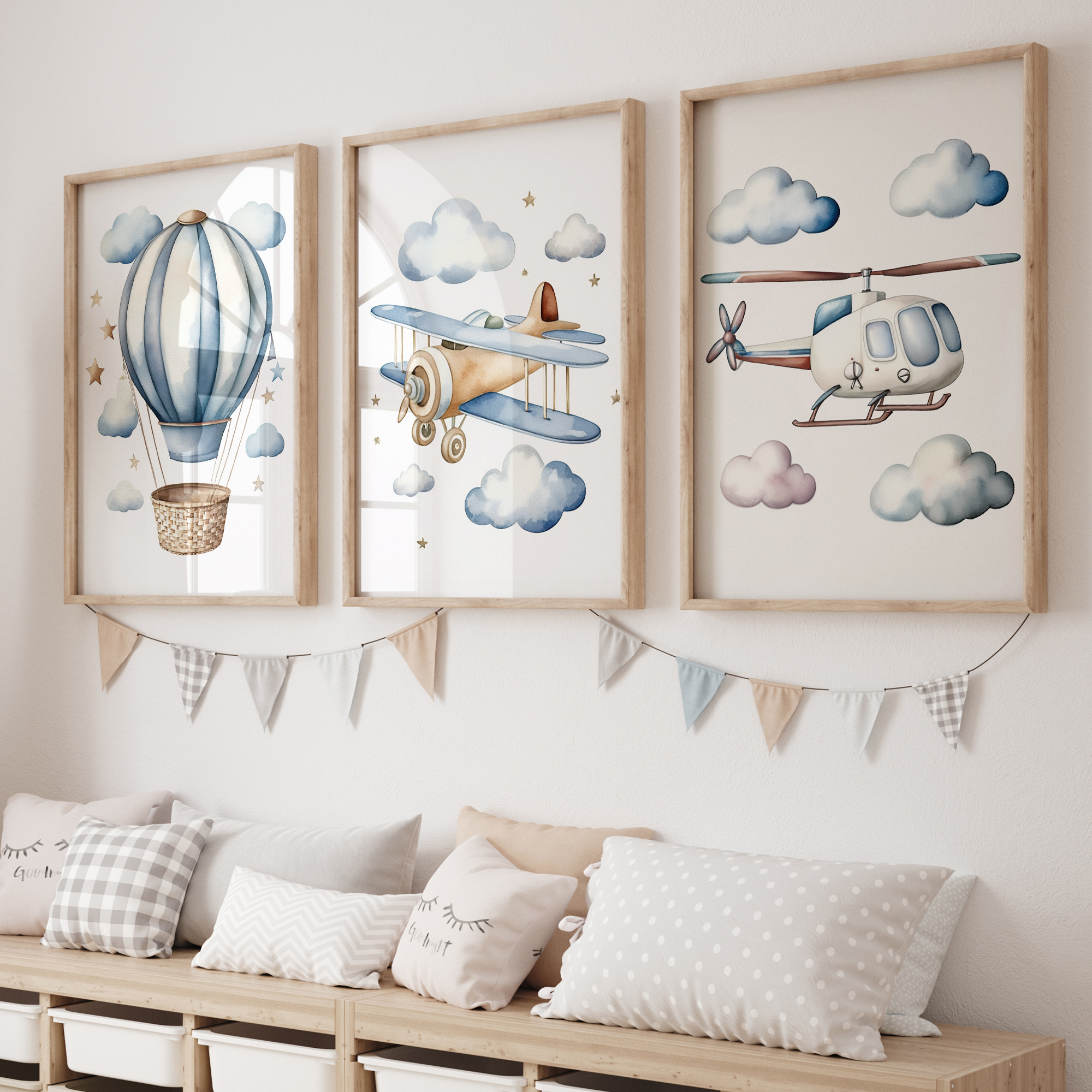 Photography Image - Cartoon Children Airplane Helicopter Hot Air