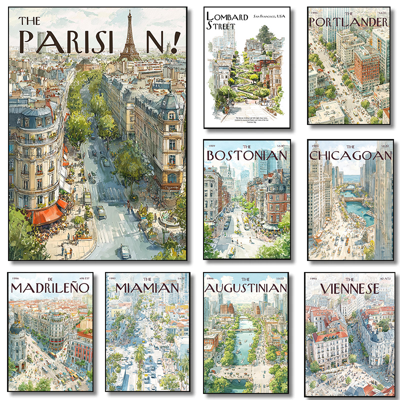Photography Architecture - Downtown Skyline Travel Poster London Madrid