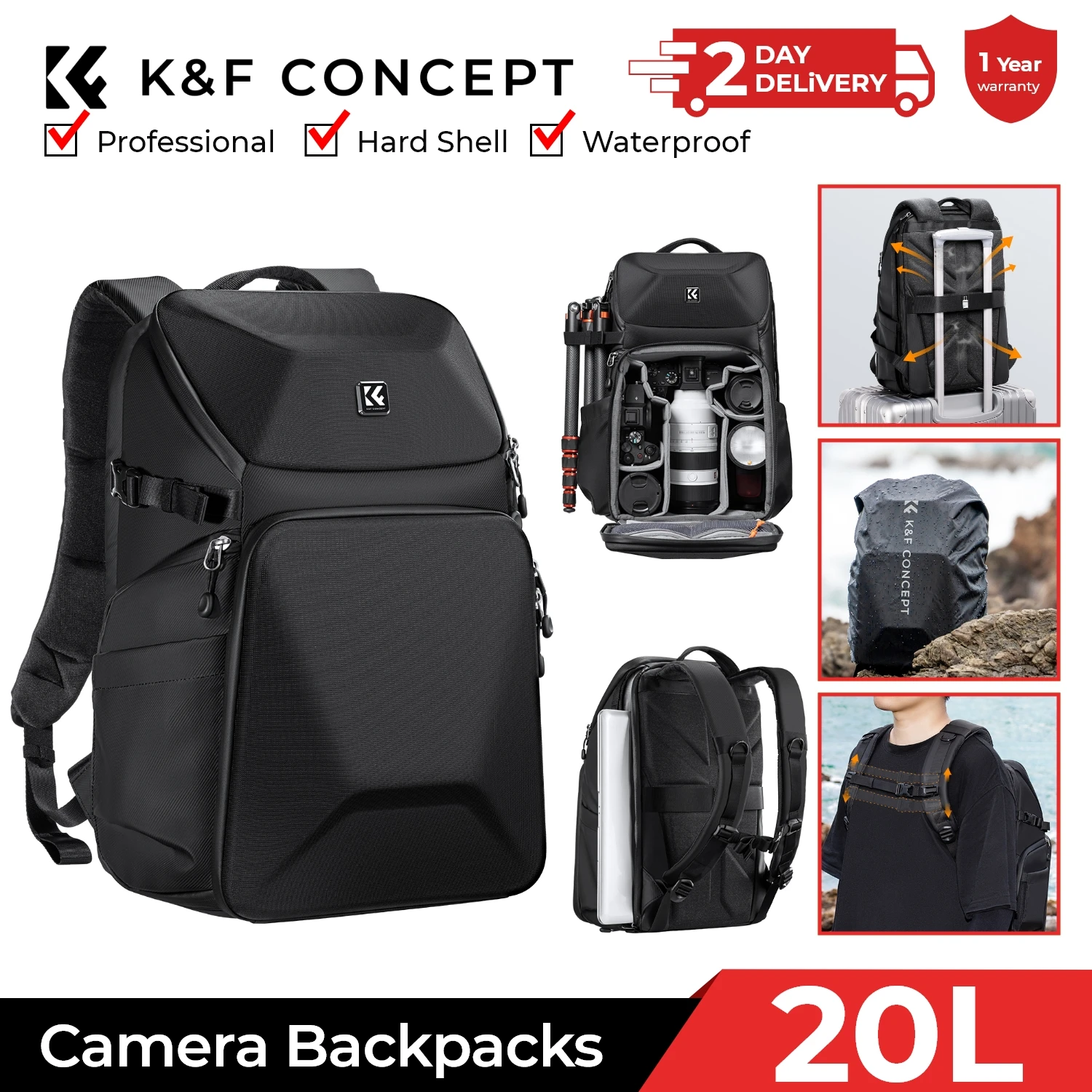 K&F CONCEPT 20L Camera Backpac - Camera Bag Waterproof avis et prix